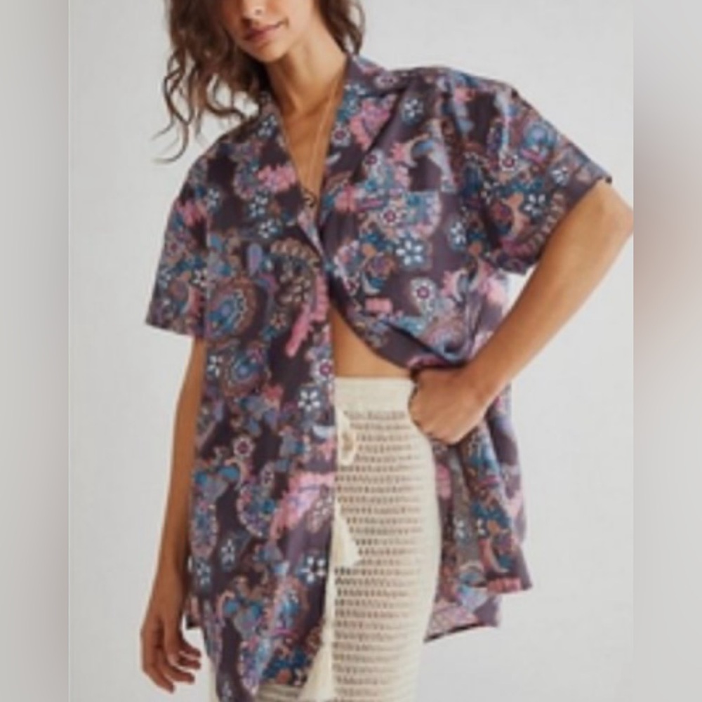 Free People We The Free Free People Poolside Paisley Boyfriend Top XS